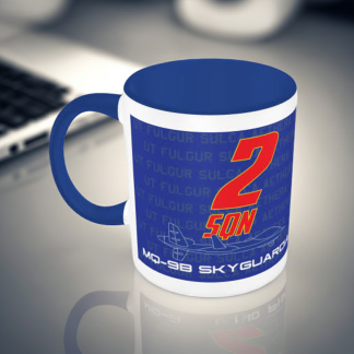 2Sqn coffee mug - blue design on blue mug