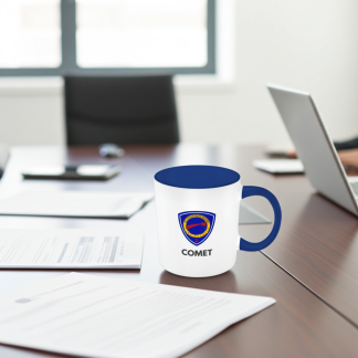 2Sqn coffee mug - light design on white and blue mug