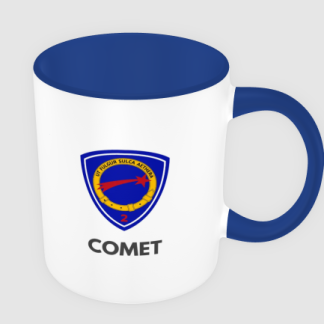 2Sqn coffee mug - light design on white and blue mug