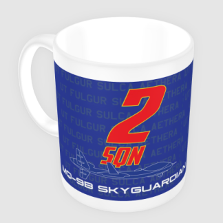 2Sqn coffee mug - blue design on white mug